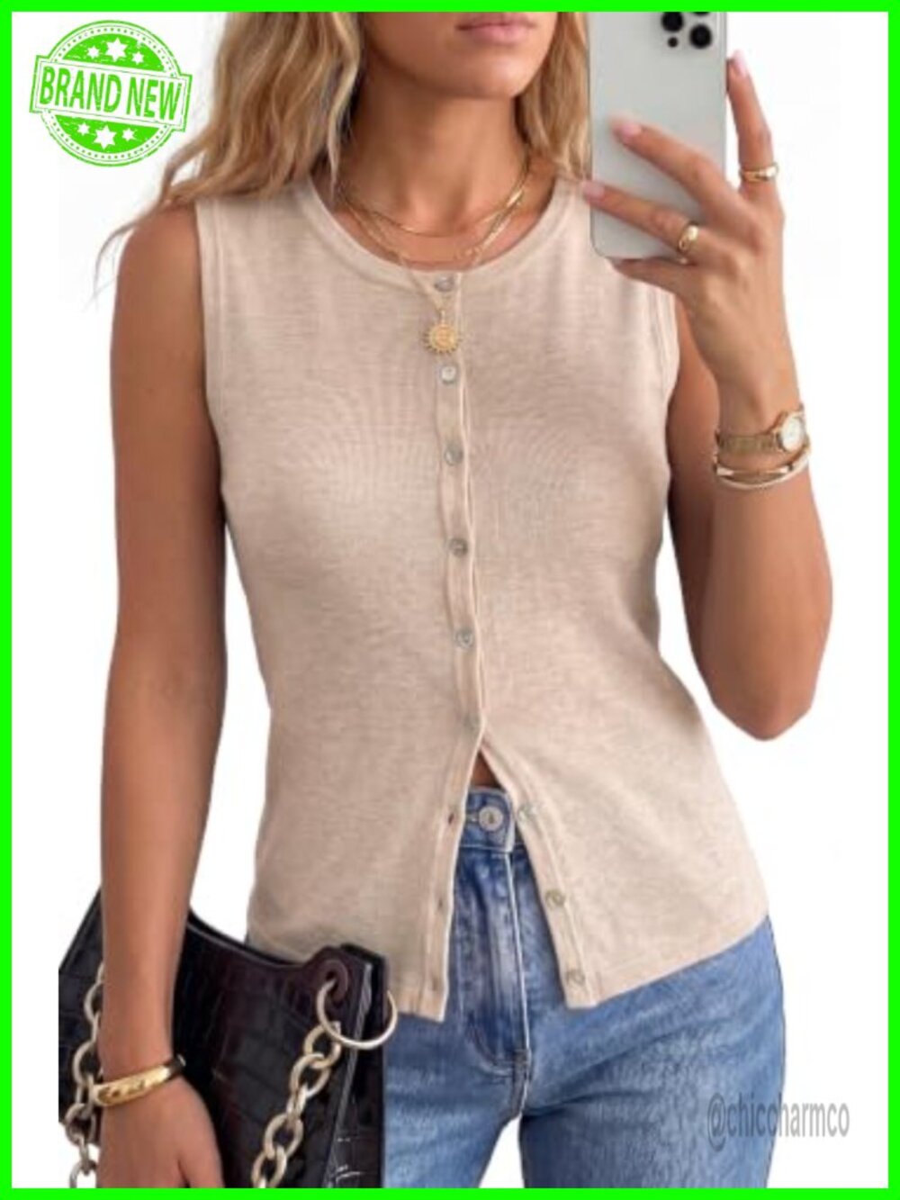 Wool Blend Non See Through Button Down Casual Tank Top